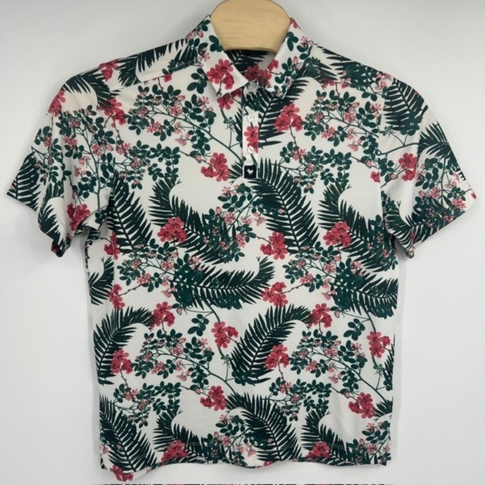 Bad Birdie Mens The Arborist Golf Polo Shirt Multicolor Floral Size Large